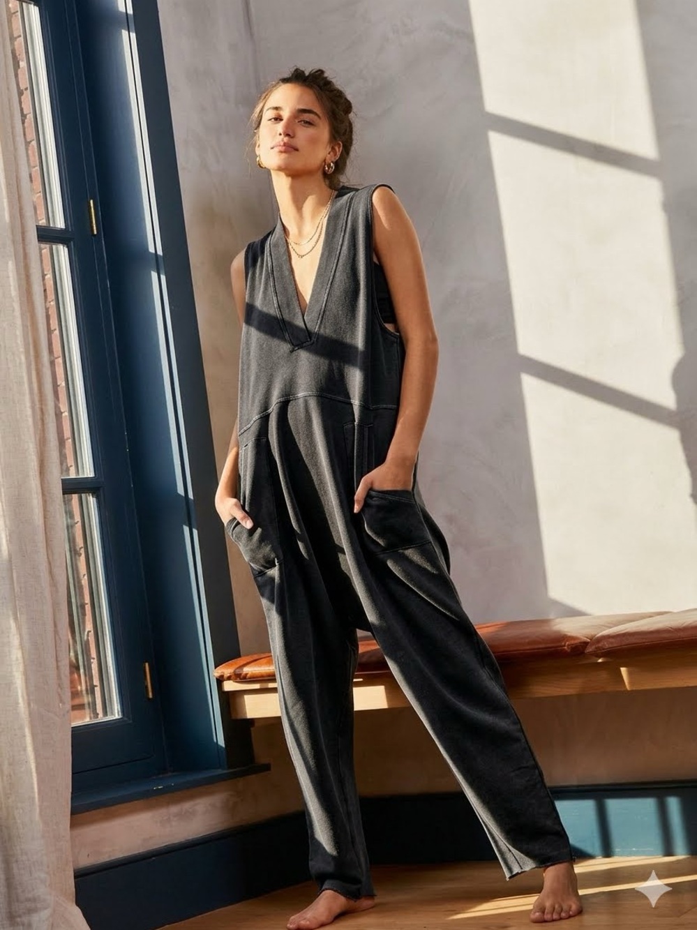 EUC Free People What's Up Onesie Jumpsuit Washed Black XS Boho